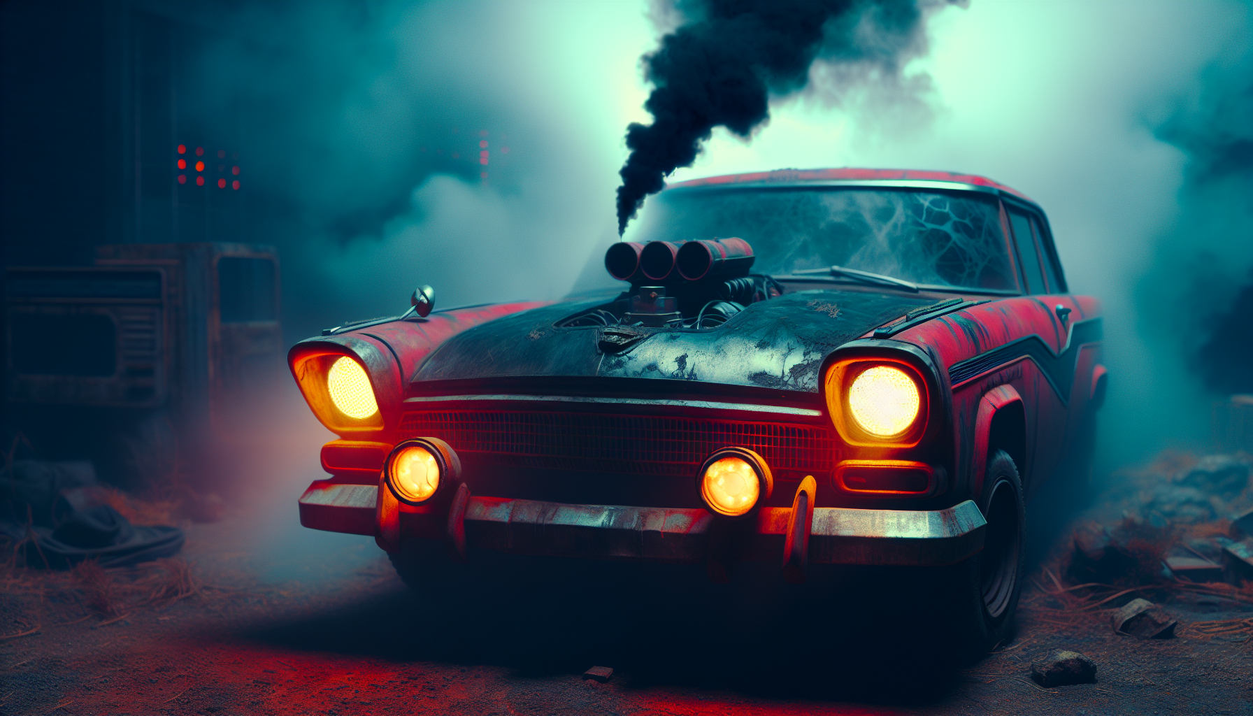 Auto rossa in pessime condizioni